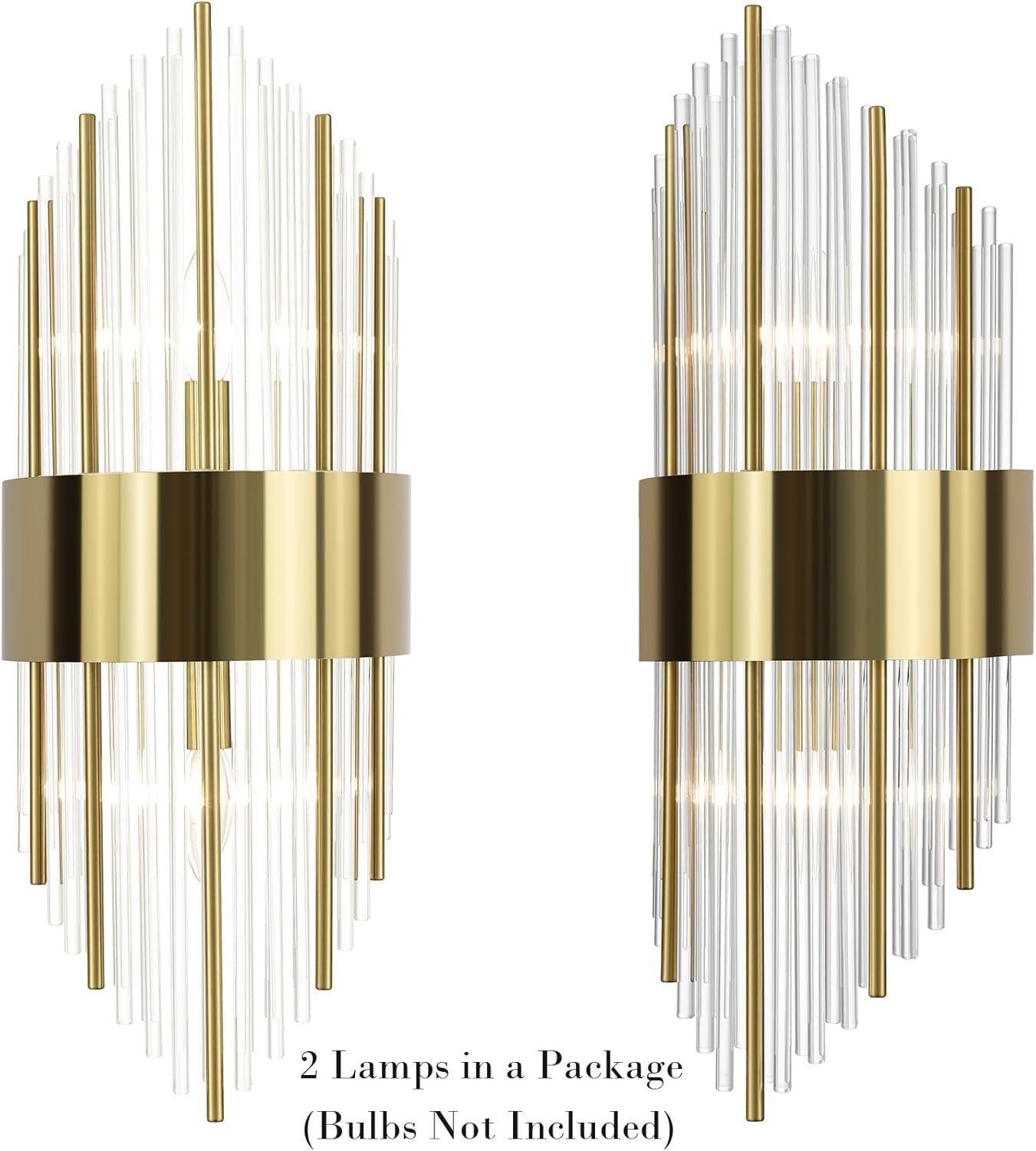 Modern Gold Crystal Wall Sconces Set of 2 | Brass & Glass 2-Light Vanity Wall Lighting