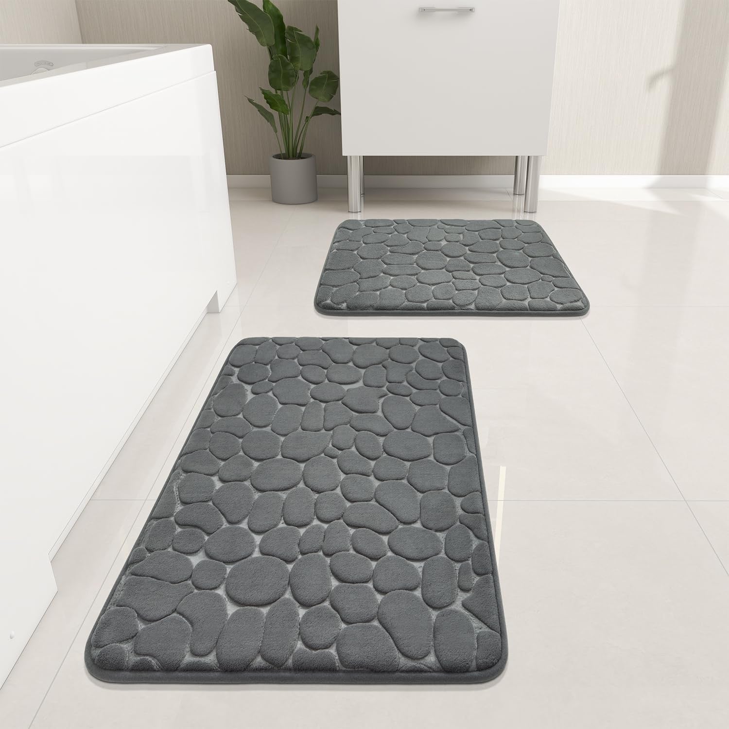 YIHOUSE 2 Piece Memory Foam Bathroom Rug Set Dark Grey | Non Slip Absorbent Washable Bath Mats for Sink Toilet Floor