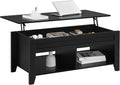 Yaheetech Lift-Top Coffee Table with Hidden Storage | Black Wood Coffee Table with Open Shelves (39.5”)