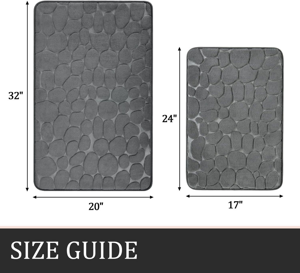 YIHOUSE 2 Piece Memory Foam Bathroom Rug Set Dark Grey | Non Slip Absorbent Washable Bath Mats for Sink Toilet Floor