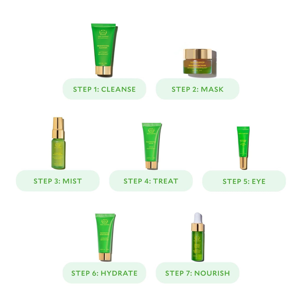 Tata Harper Daily Essentials Set | 7-Step Travel-Size Natural Skincare Routine