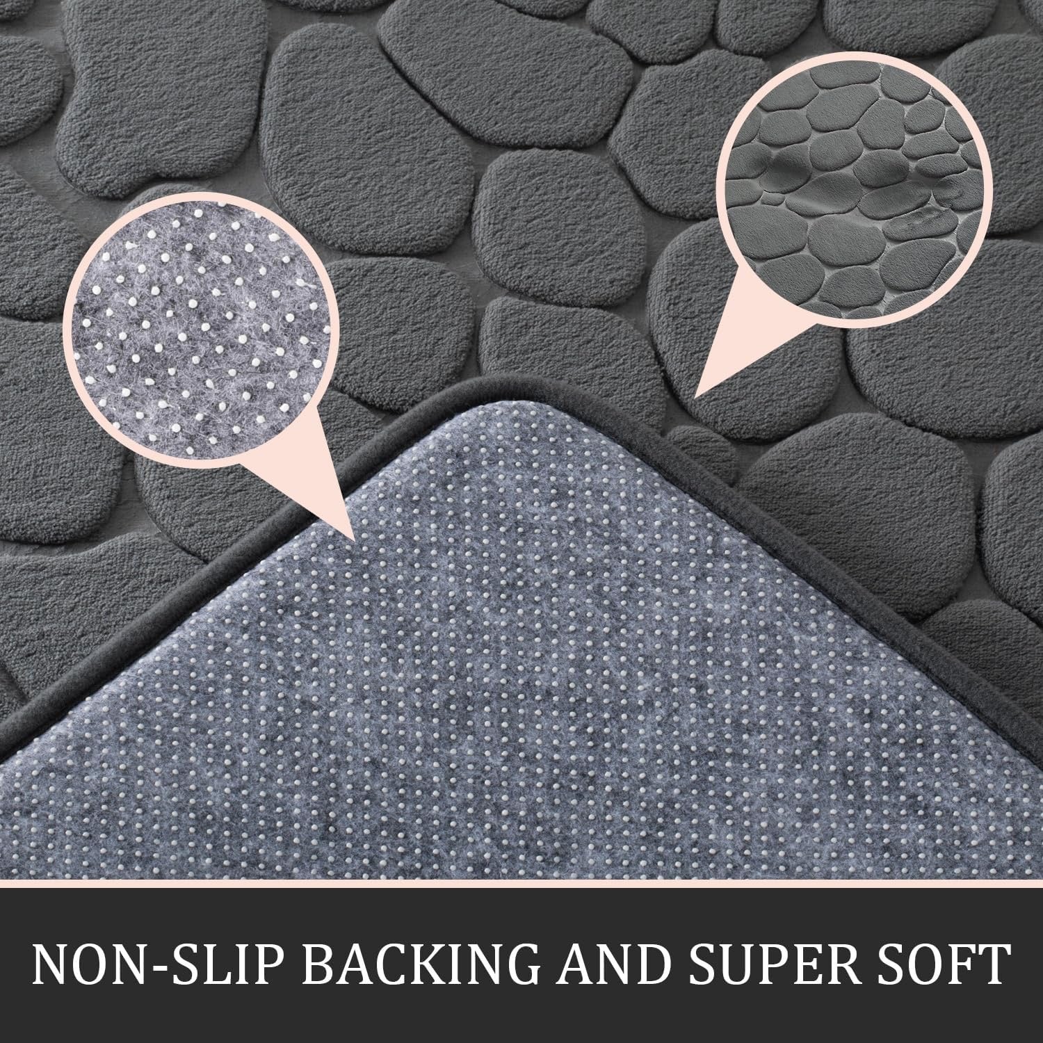 YIHOUSE 2 Piece Memory Foam Bathroom Rug Set Dark Grey | Non Slip Absorbent Washable Bath Mats for Sink Toilet Floor