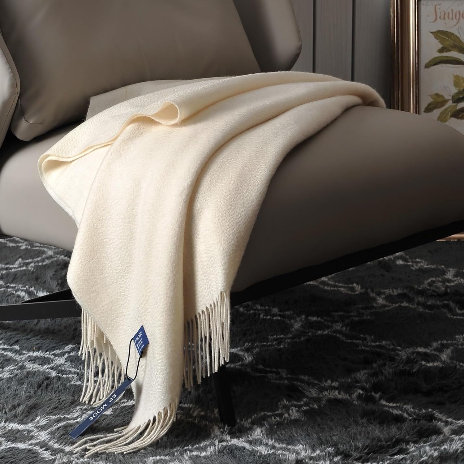EP Mode 100% Pure Cashmere Throw Blanket | Whisper White Luxury Sofa & Bed Throw