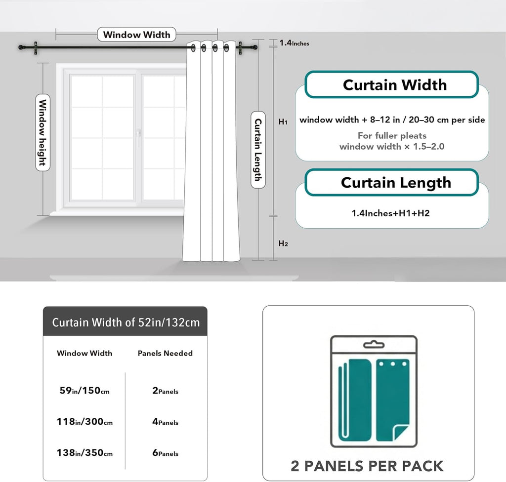 Deconovo 100% Blackout Curtains – Thermal Insulated & Noise-Reducing White Drapery Panels