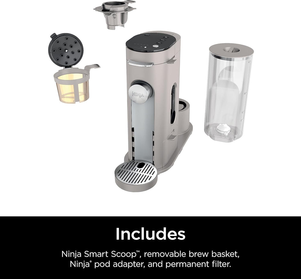 Ninja Pod & Grounds Specialty Single-Serve Coffee Maker | K-Cup Compatible with Built-In Milk Frother (Stone)