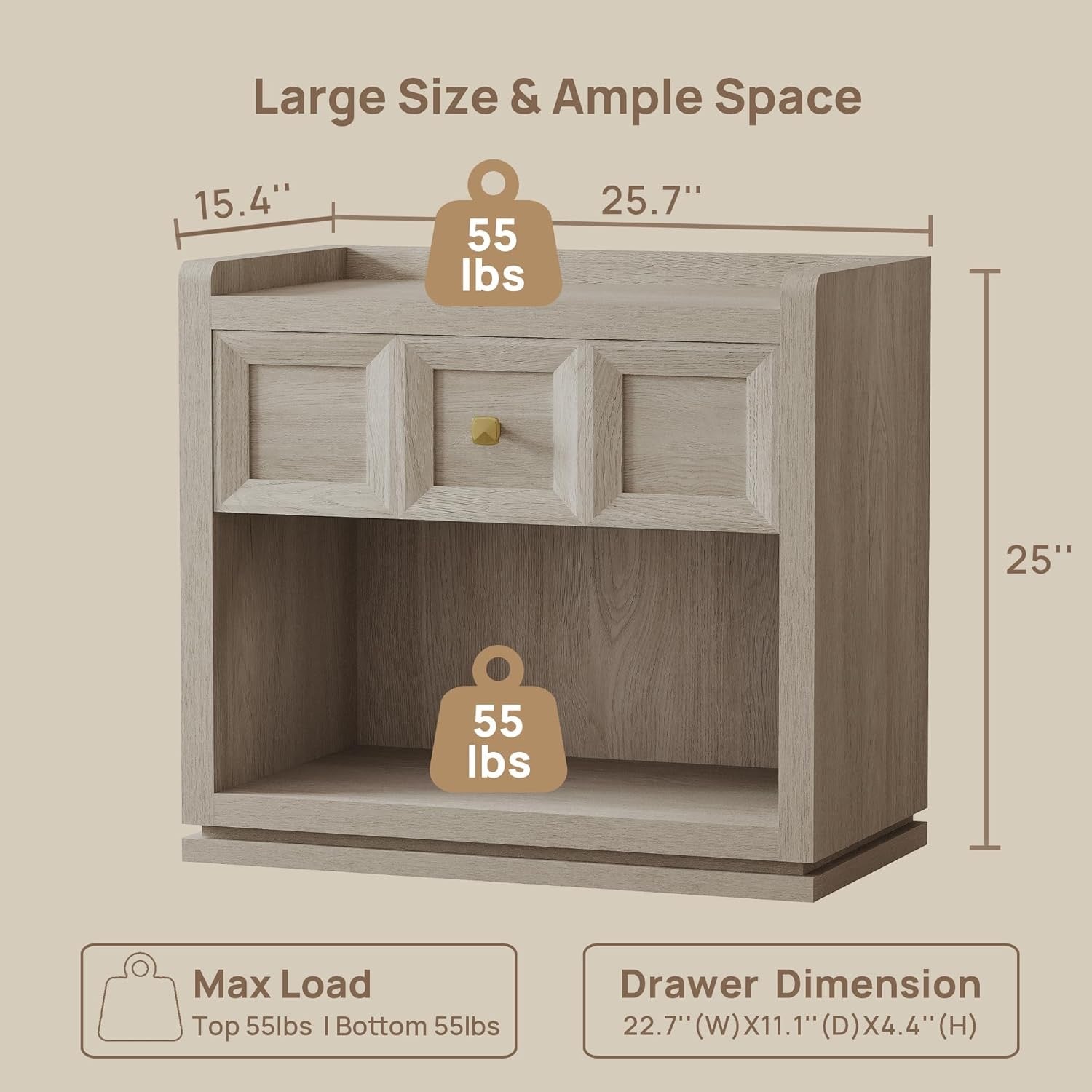 SICOTAS 26” Wide Nightstands Set of 2 | Modern Grey White Oak Bedside Tables with Drawer