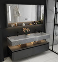 84” Double Sink Bathroom Vanity Set | Black Vanity with LED Smart Defog Mirror & Integrated Sinks