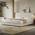 HOMBCK Bouclé Upholstered King Bed Frame | Cream Cloud Platform Bed with Rounded Corners