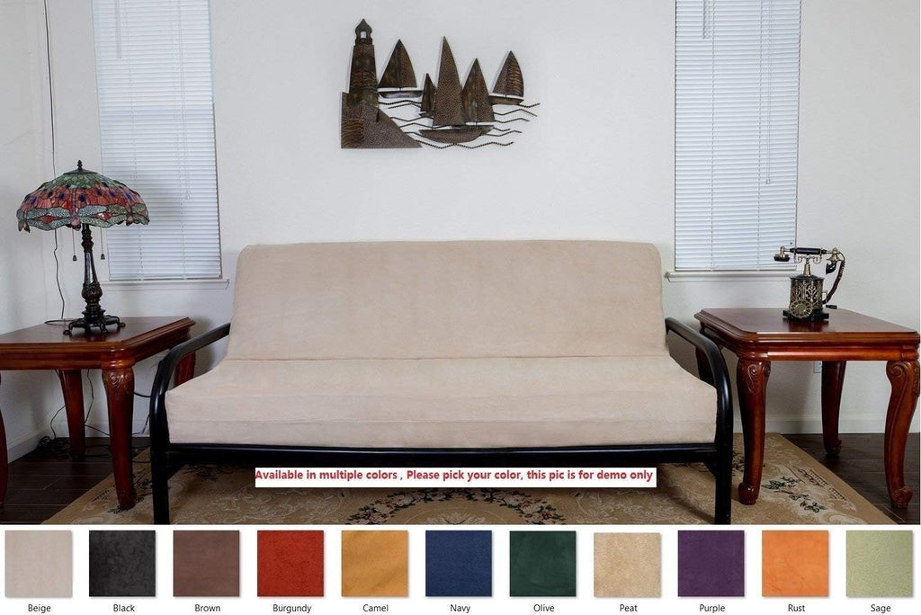 OctoRose® Beige Futon Mattress Cover (Full) | 3-Side Zipper Micro-Suede Sofa & Daybed Slipcover