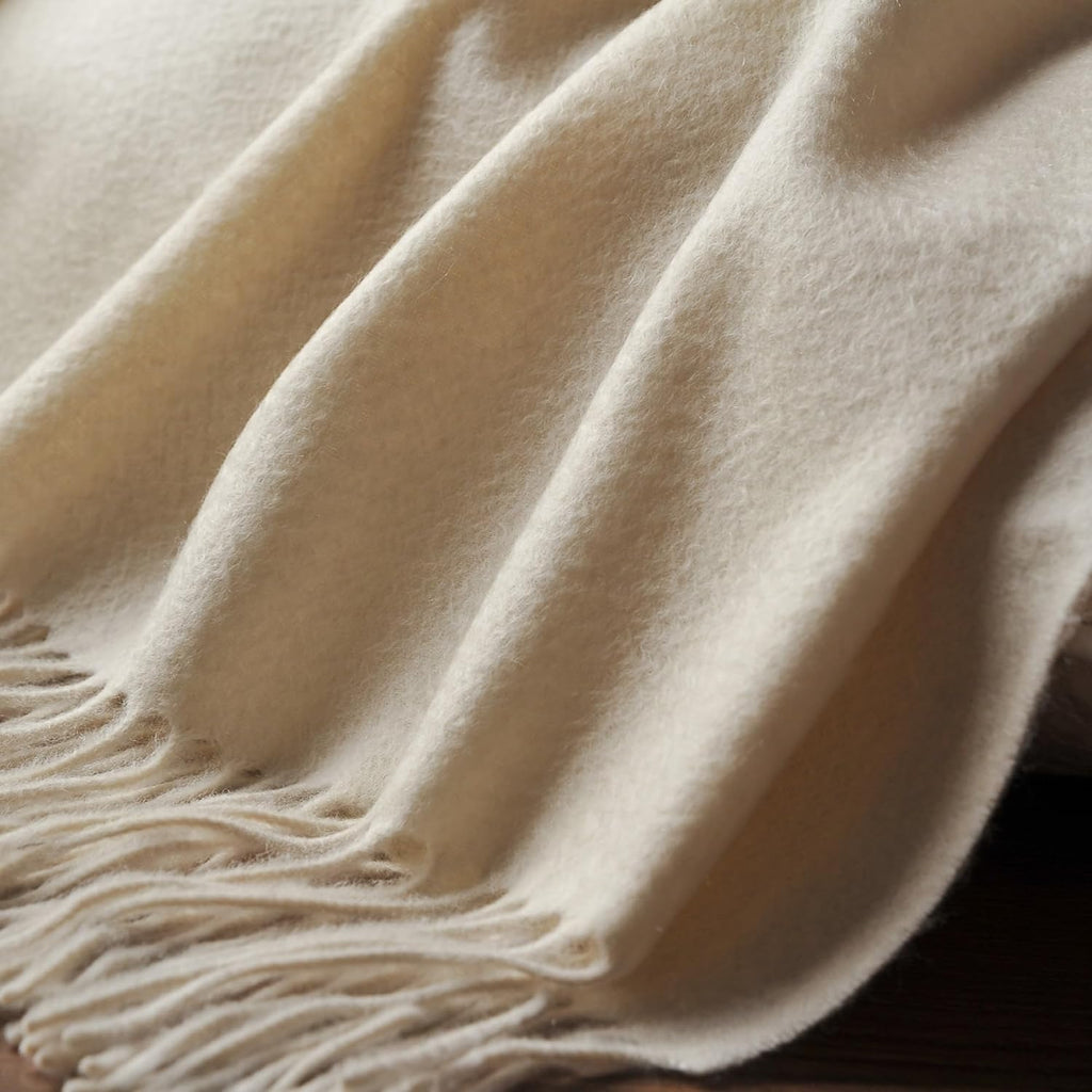 EP Mode 100% Pure Cashmere Throw Blanket | Whisper White Luxury Sofa & Bed Throw