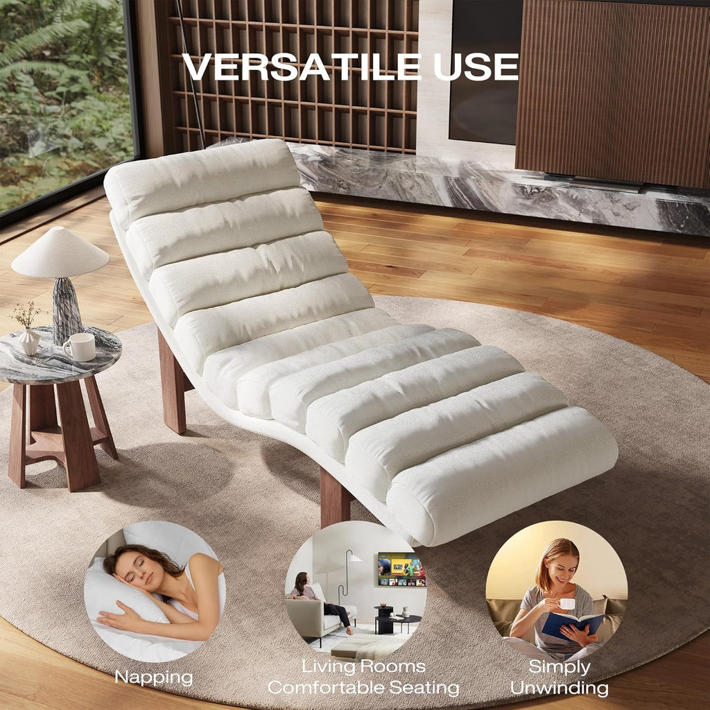 Modern Armless Chaise Lounge Upholstered Chair | Linen Fabric Lounge Chair with Wooden Legs for Living Room Bedroom Office