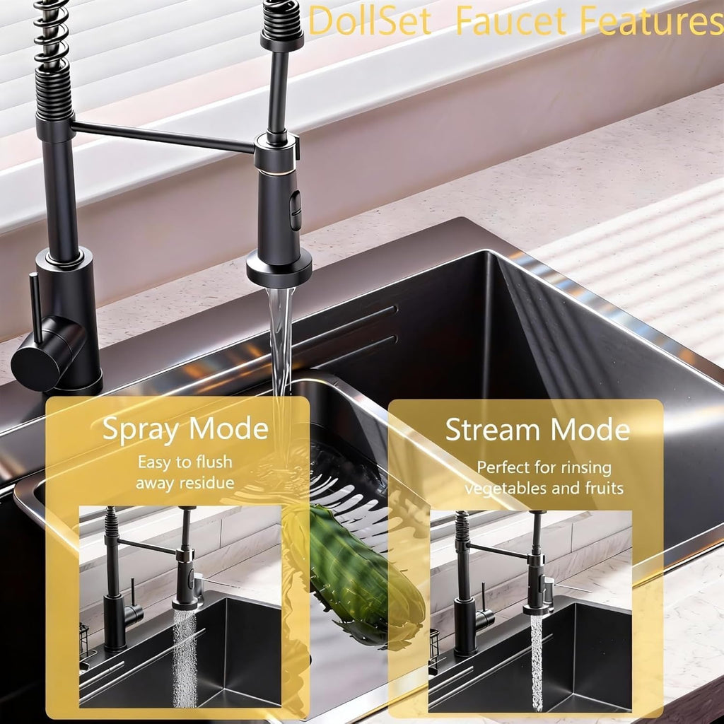 32x19 Black Stainless Steel Drop-In Kitchen Sink – Single Bowl Workstation Sink with Faucet & Accessories