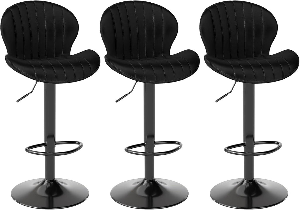 Youhauchair Modern Velvet Bar Stools Set of 3 | Adjustable Swivel Kitchen Island Chairs with Back & Footrest