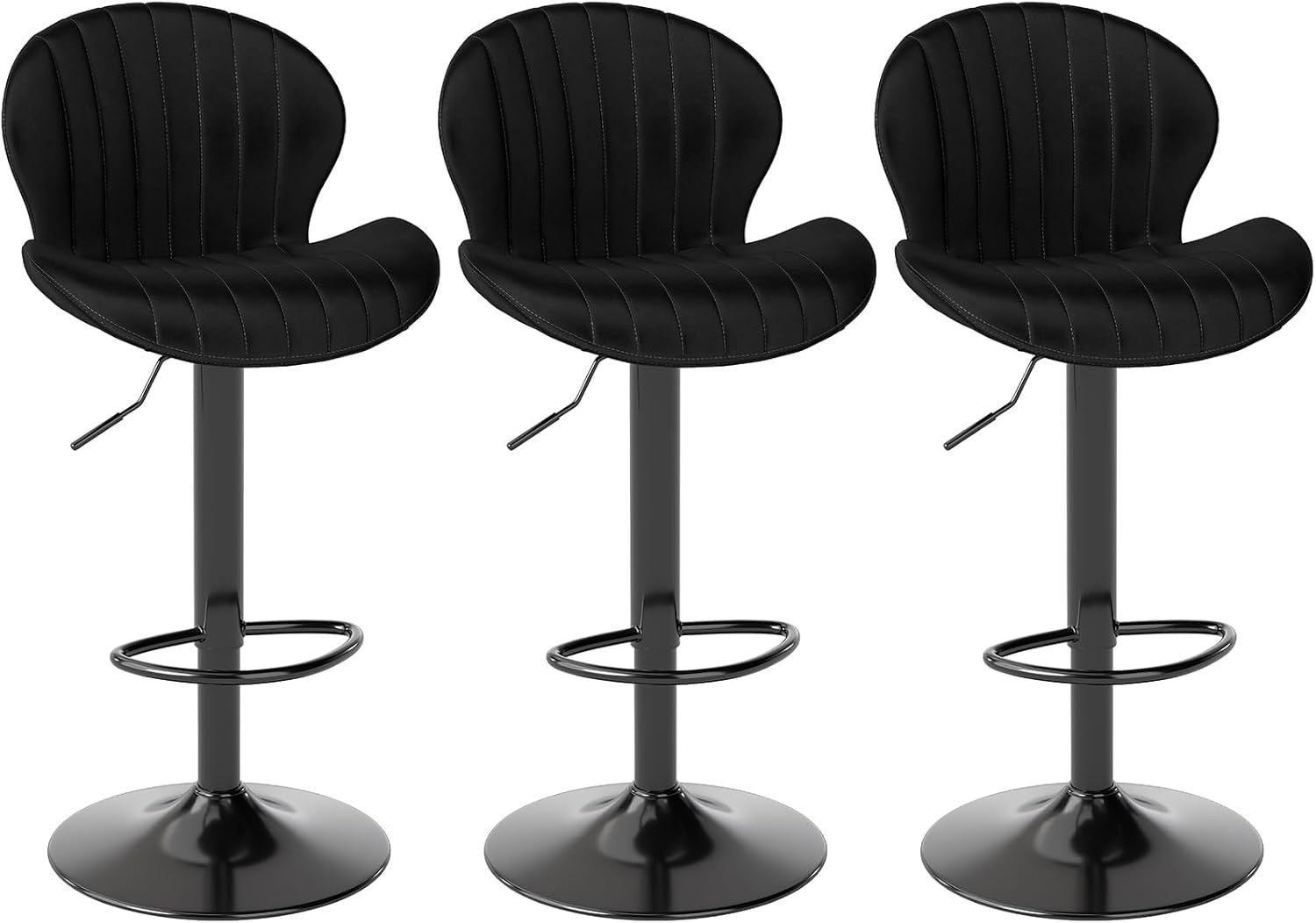 Youhauchair Modern Velvet Bar Stools Set of 3 | Adjustable Swivel Kitchen Island Chairs with Back & Footrest