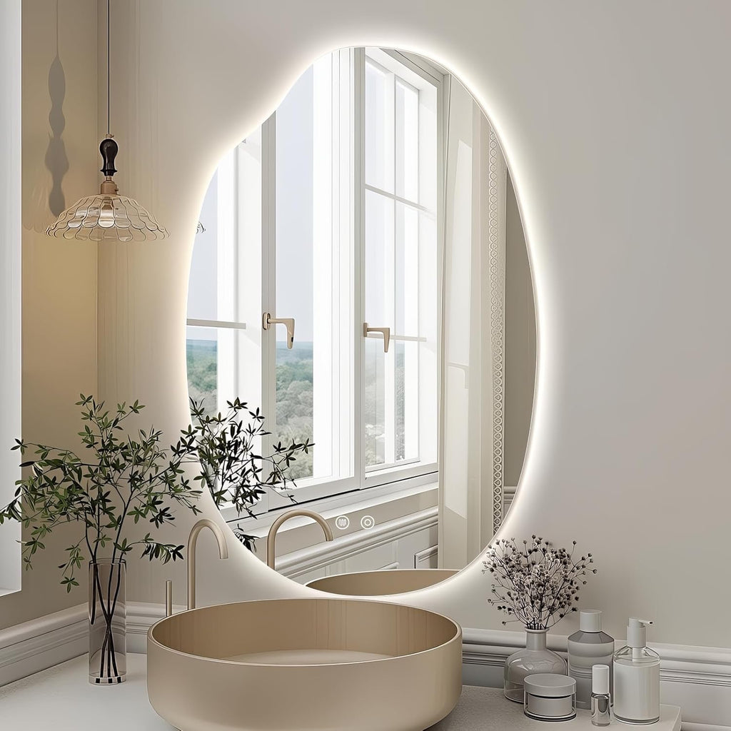 32” x 22” Asymmetrical LED Bathroom Mirror | Frameless Smart Backlit Anti-Fog Dimmable Vanity Mirror