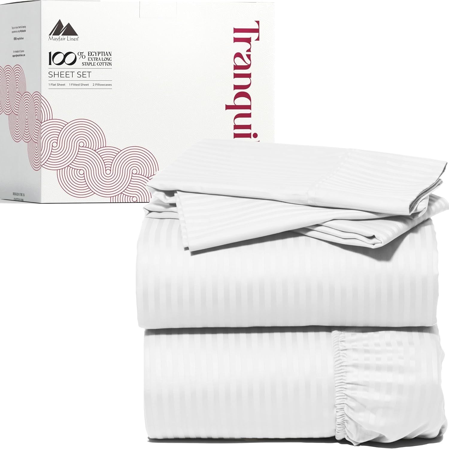 Mayfair Linen 800 Thread Count Egyptian Cotton King Sheet Set | White Stripe Cooling Deep Pocket Sheets