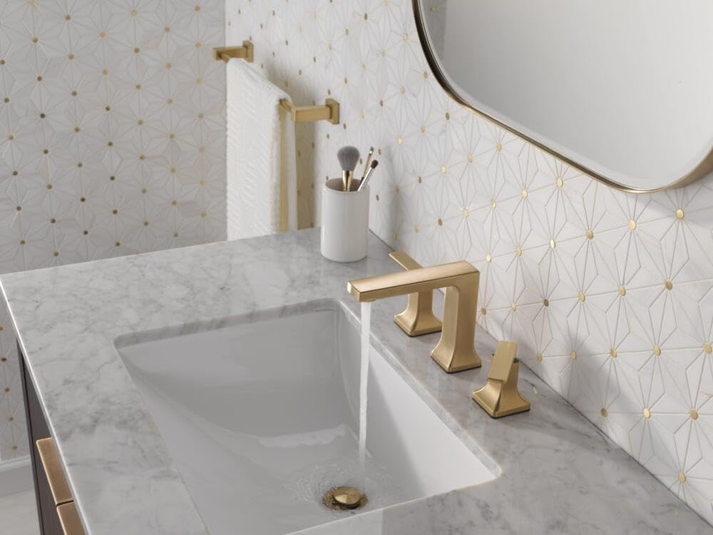 Delta Velum Widespread Bathroom Faucet Champagne Bronze | 2-Handle 3-Hole Sink Faucet with Pop-Up Drain