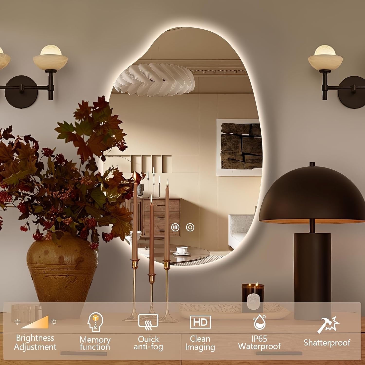32” x 22” Asymmetrical LED Bathroom Mirror | Frameless Smart Backlit Anti-Fog Dimmable Vanity Mirror