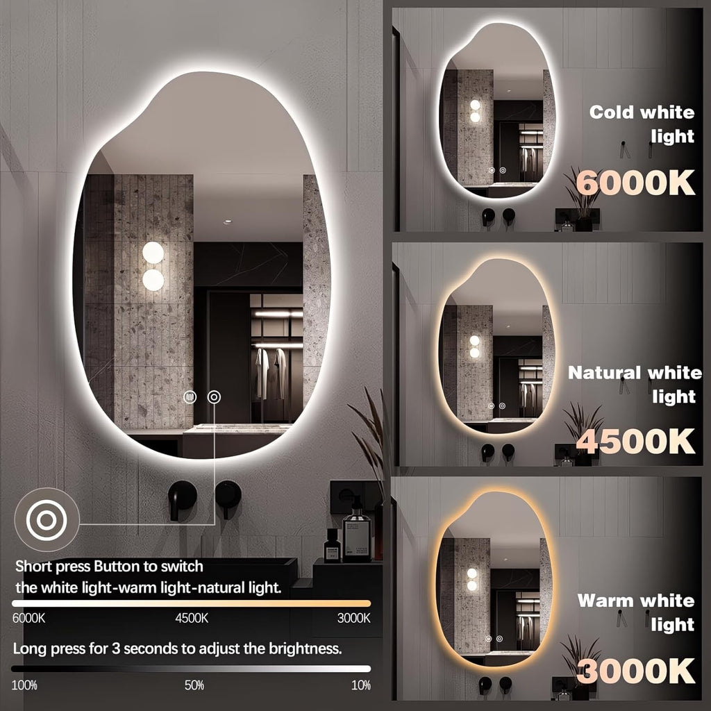 32” x 22” Asymmetrical LED Bathroom Mirror | Frameless Smart Backlit Anti-Fog Dimmable Vanity Mirror