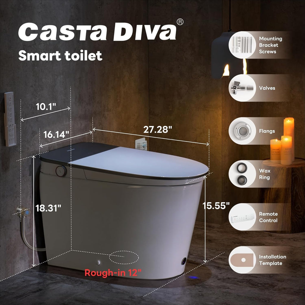 Casta Diva Smart Toilet with Bidet Built-In | Heated Seat, Auto Flush, Foam Dispenser & Tank System