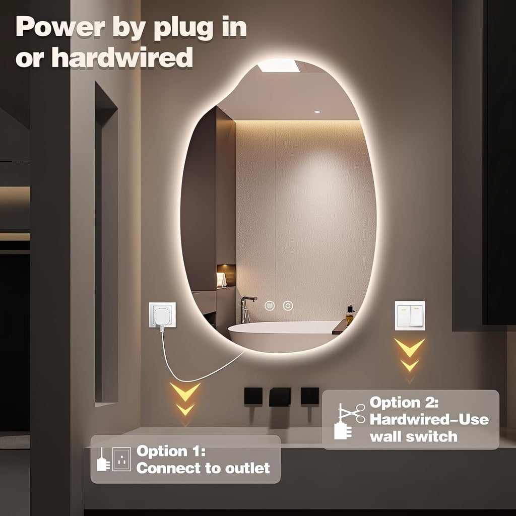 32” x 22” Asymmetrical LED Bathroom Mirror | Frameless Smart Backlit Anti-Fog Dimmable Vanity Mirror
