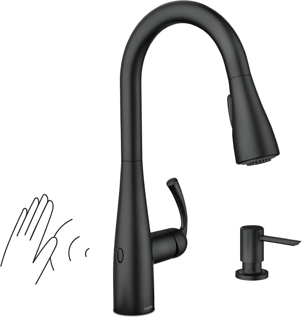 Moen Essie MotionSense Wave Touchless Kitchen Faucet Matte Black 87014EWBL | Pulldown Sprayer with Soap Dispenser & Power Clean
