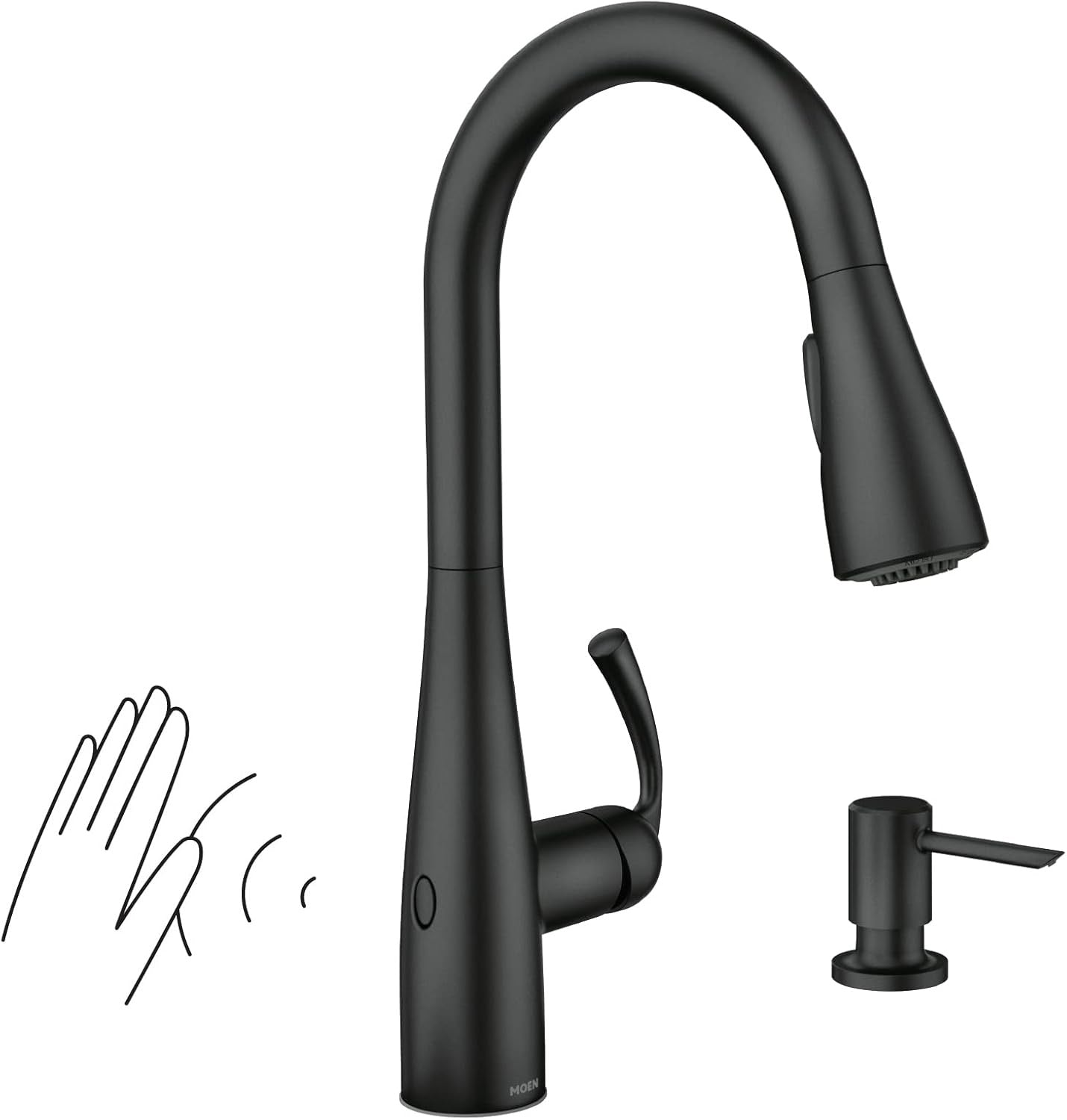 Moen Essie MotionSense Wave Touchless Kitchen Faucet Matte Black 87014EWBL | Pulldown Sprayer with Soap Dispenser & Power Clean