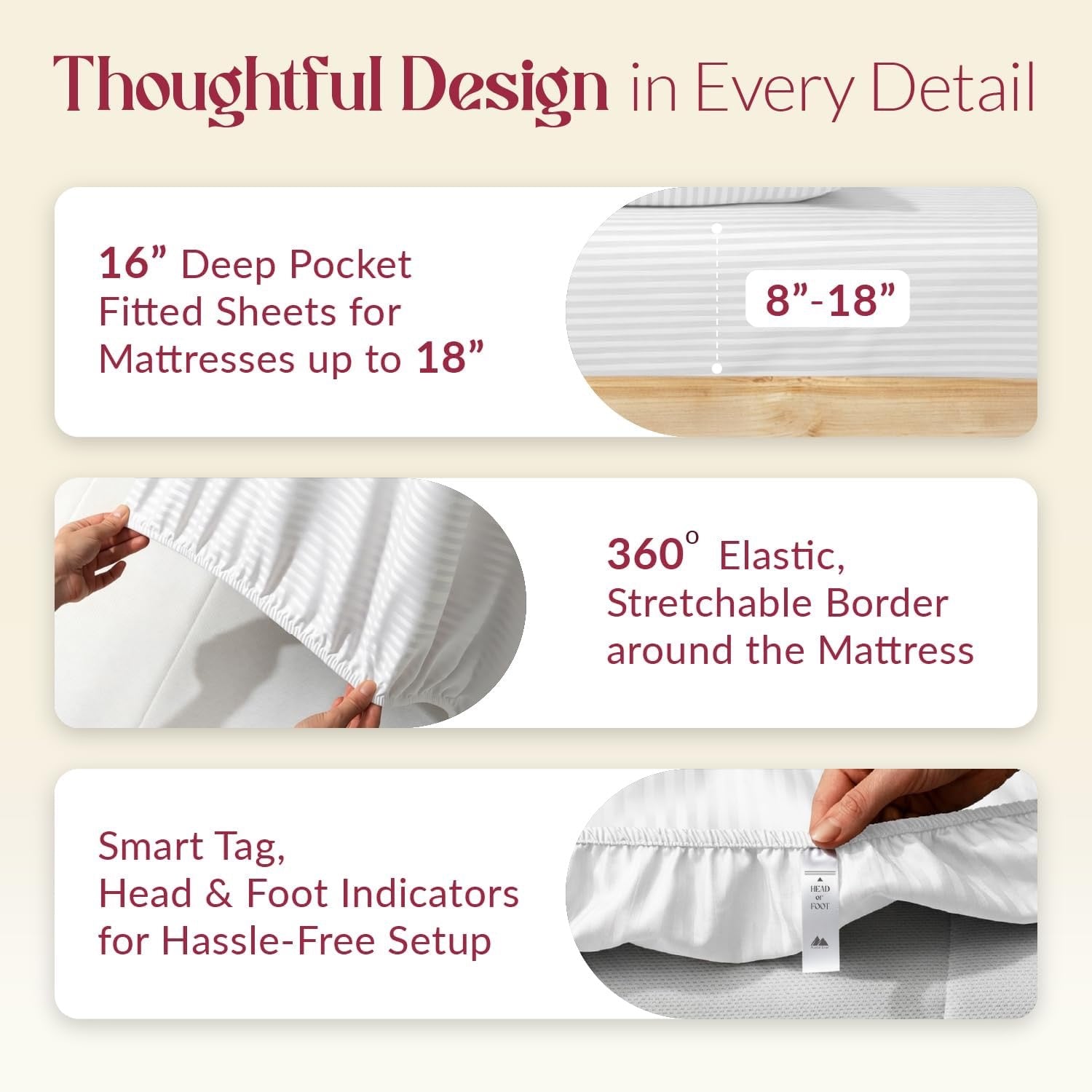 Mayfair Linen 800 Thread Count Egyptian Cotton King Sheet Set | White Stripe Cooling Deep Pocket Sheets