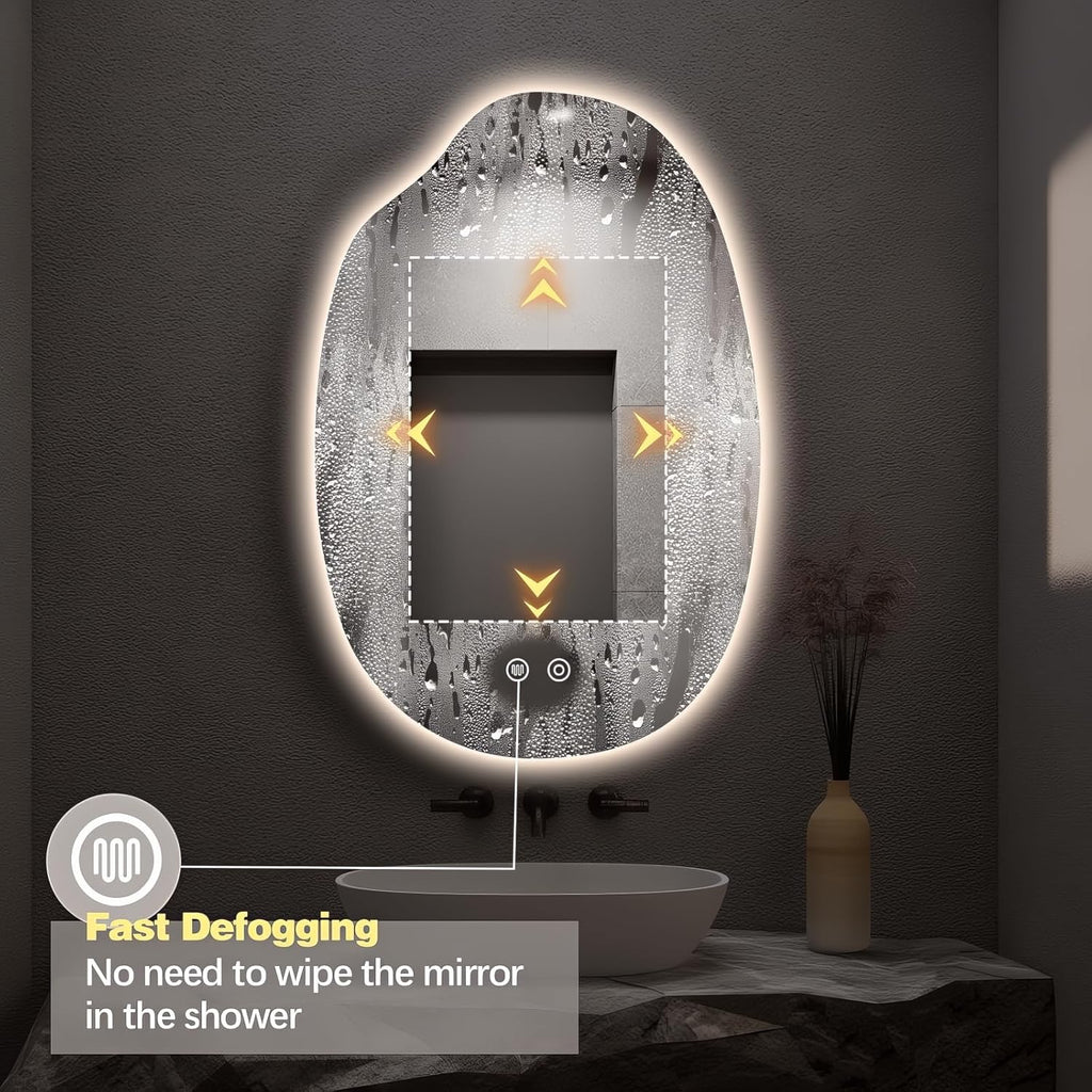 32” x 22” Asymmetrical LED Bathroom Mirror | Frameless Smart Backlit Anti-Fog Dimmable Vanity Mirror