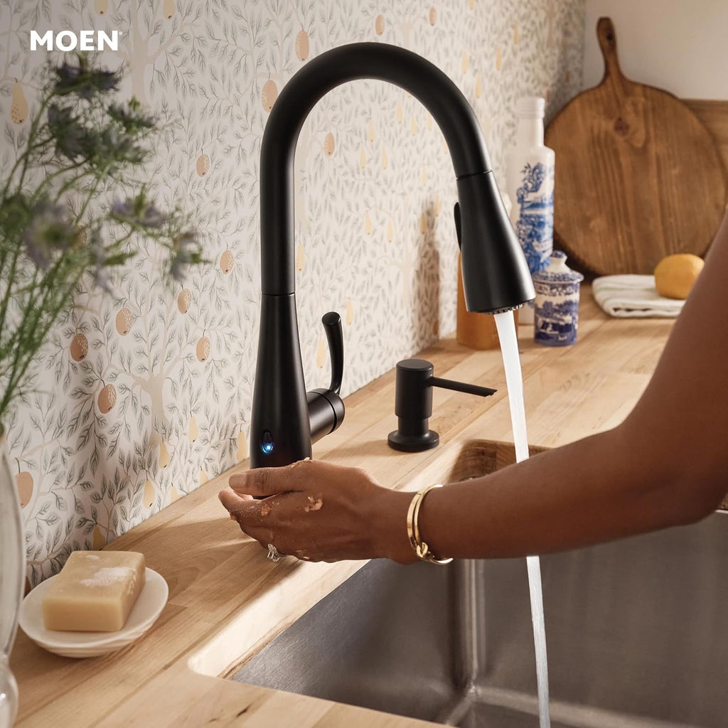 Moen Essie MotionSense Wave Touchless Kitchen Faucet Matte Black 87014EWBL | Pulldown Sprayer with Soap Dispenser & Power Clean