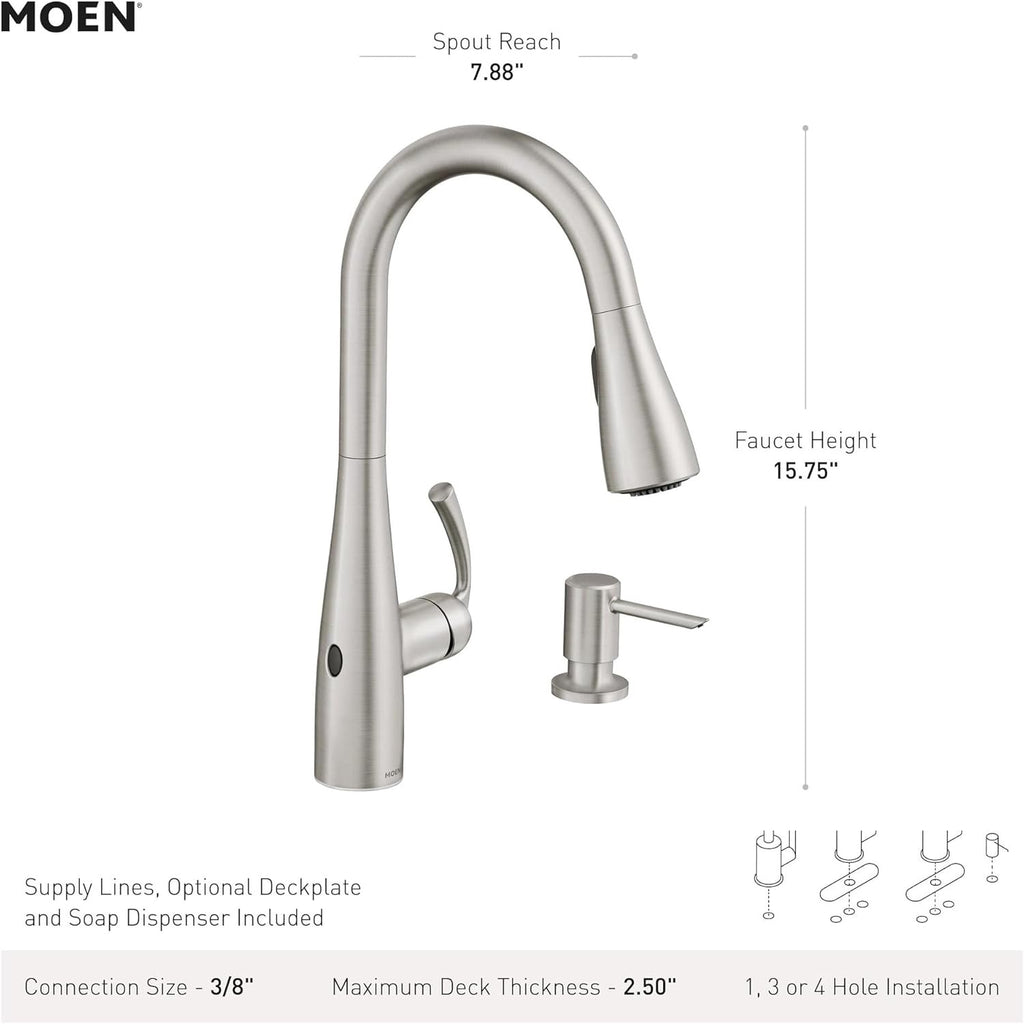 Moen Essie MotionSense Wave Touchless Kitchen Faucet Matte Black 87014EWBL | Pulldown Sprayer with Soap Dispenser & Power Clean