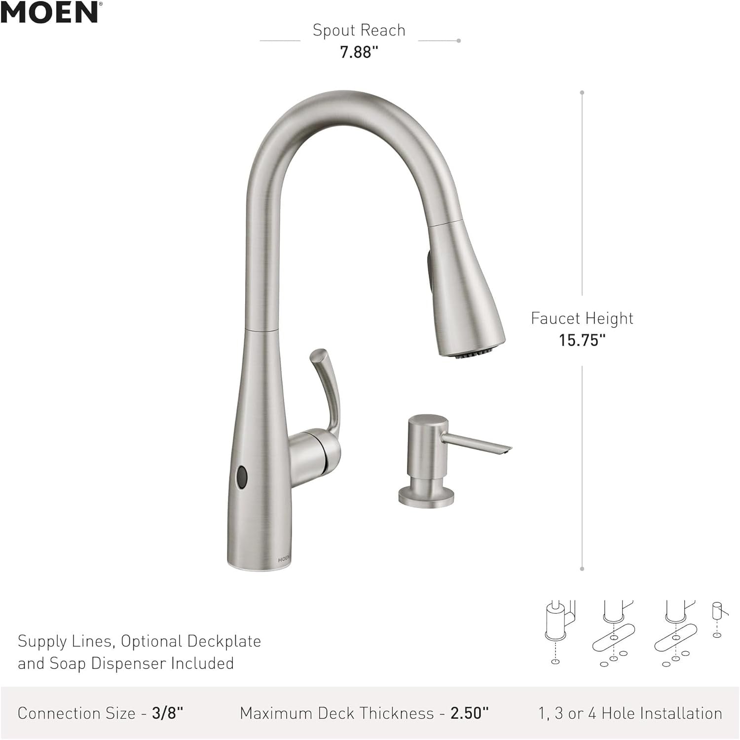 Moen Essie MotionSense Wave Touchless Kitchen Faucet Matte Black 87014EWBL | Pulldown Sprayer with Soap Dispenser & Power Clean