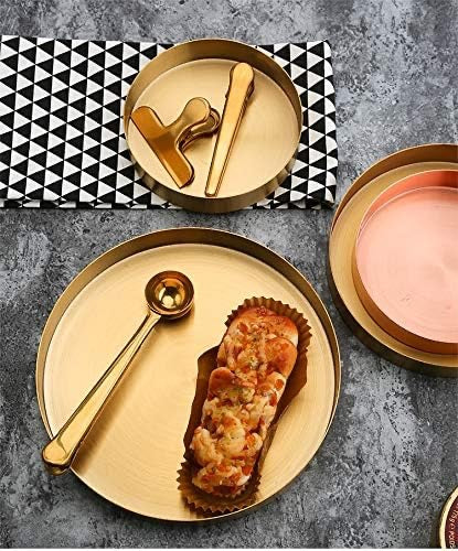 Round Gold Tray Stainless Steel Jewelry, Make up, Candle Plate Decorative Tray (8.6 inches)