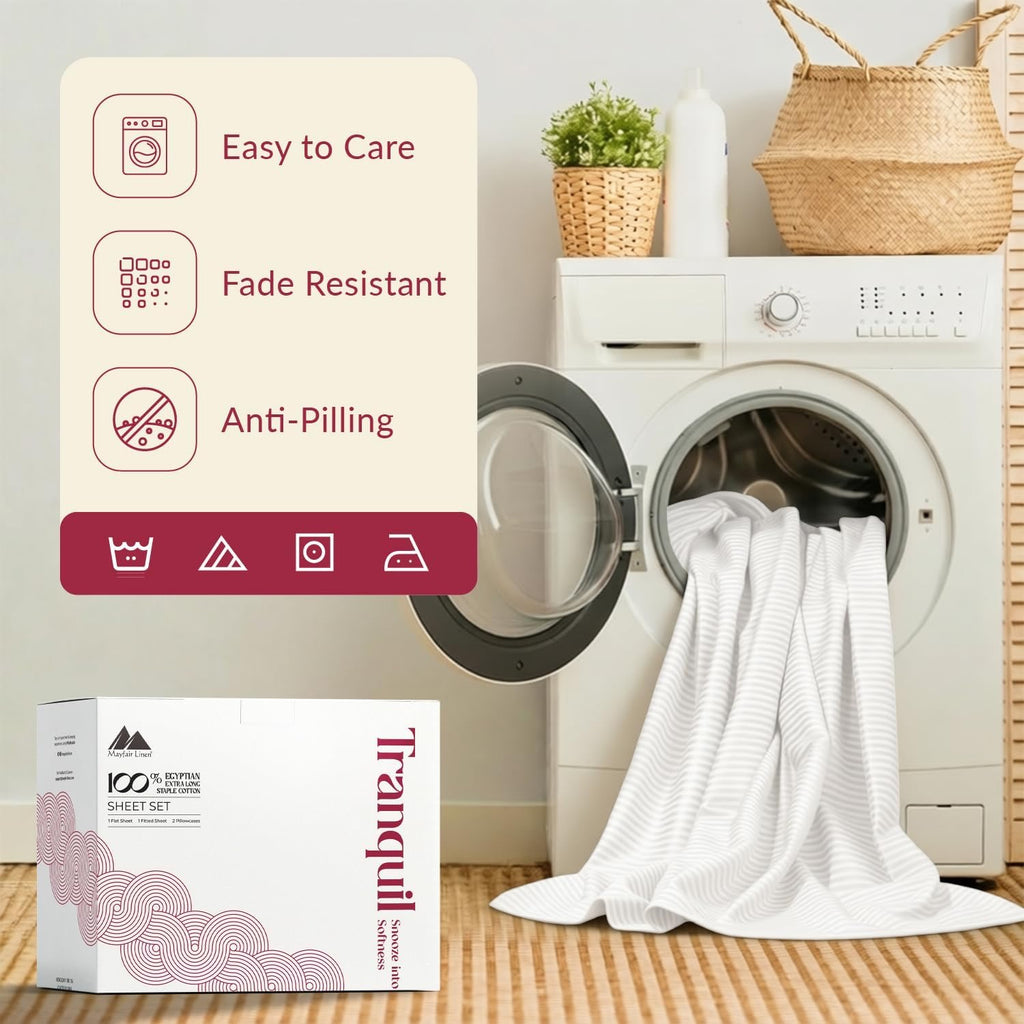 Mayfair Linen 800 Thread Count Egyptian Cotton King Sheet Set | White Stripe Cooling Deep Pocket Sheets