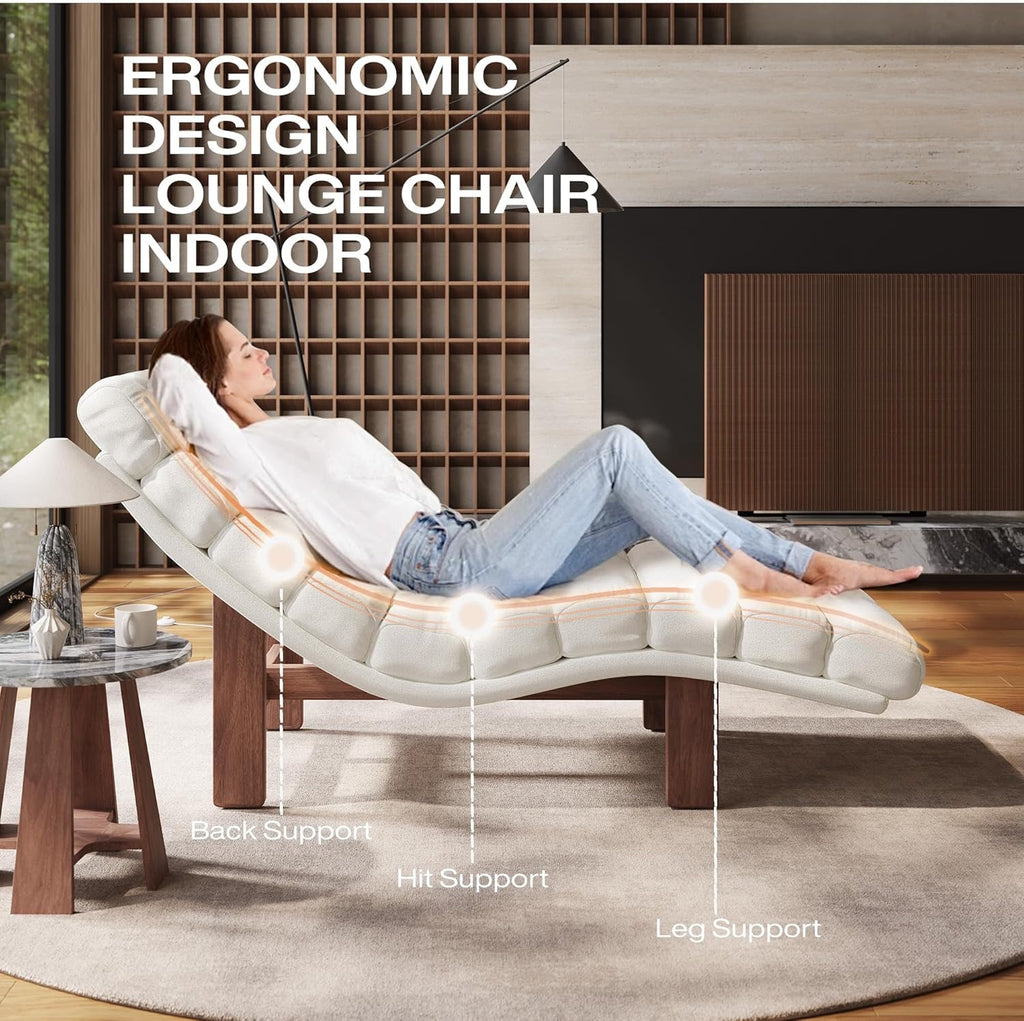 Modern Armless Chaise Lounge Upholstered Chair | Linen Fabric Lounge Chair with Wooden Legs for Living Room Bedroom Office