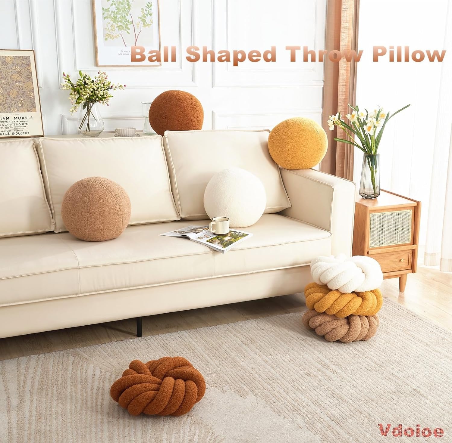 Nordic Cream Ball Throw Pillow | Modern Round Decorative Cushion for Sofa & Bed