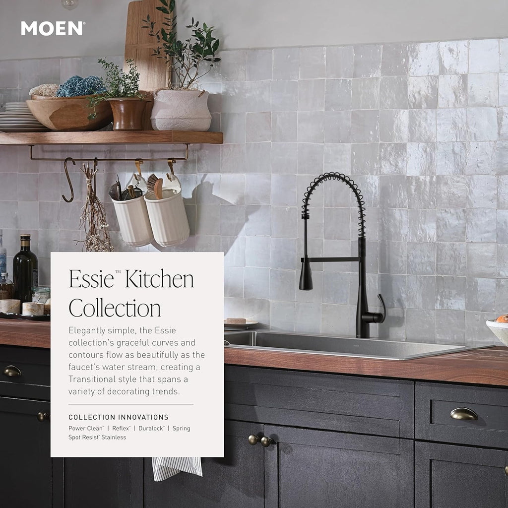 Moen Essie MotionSense Wave Touchless Kitchen Faucet Matte Black 87014EWBL | Pulldown Sprayer with Soap Dispenser & Power Clean