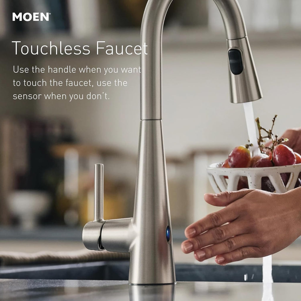 Moen Essie MotionSense Wave Touchless Kitchen Faucet Matte Black 87014EWBL | Pulldown Sprayer with Soap Dispenser & Power Clean