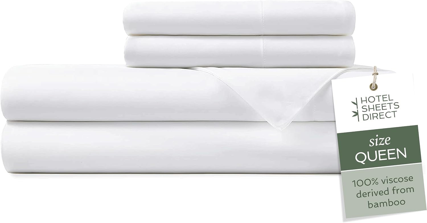 Hotel Sheets Direct Bamboo Viscose Queen Sheet Set | Cooling Breathable 4-Piece Bed Sheets – White