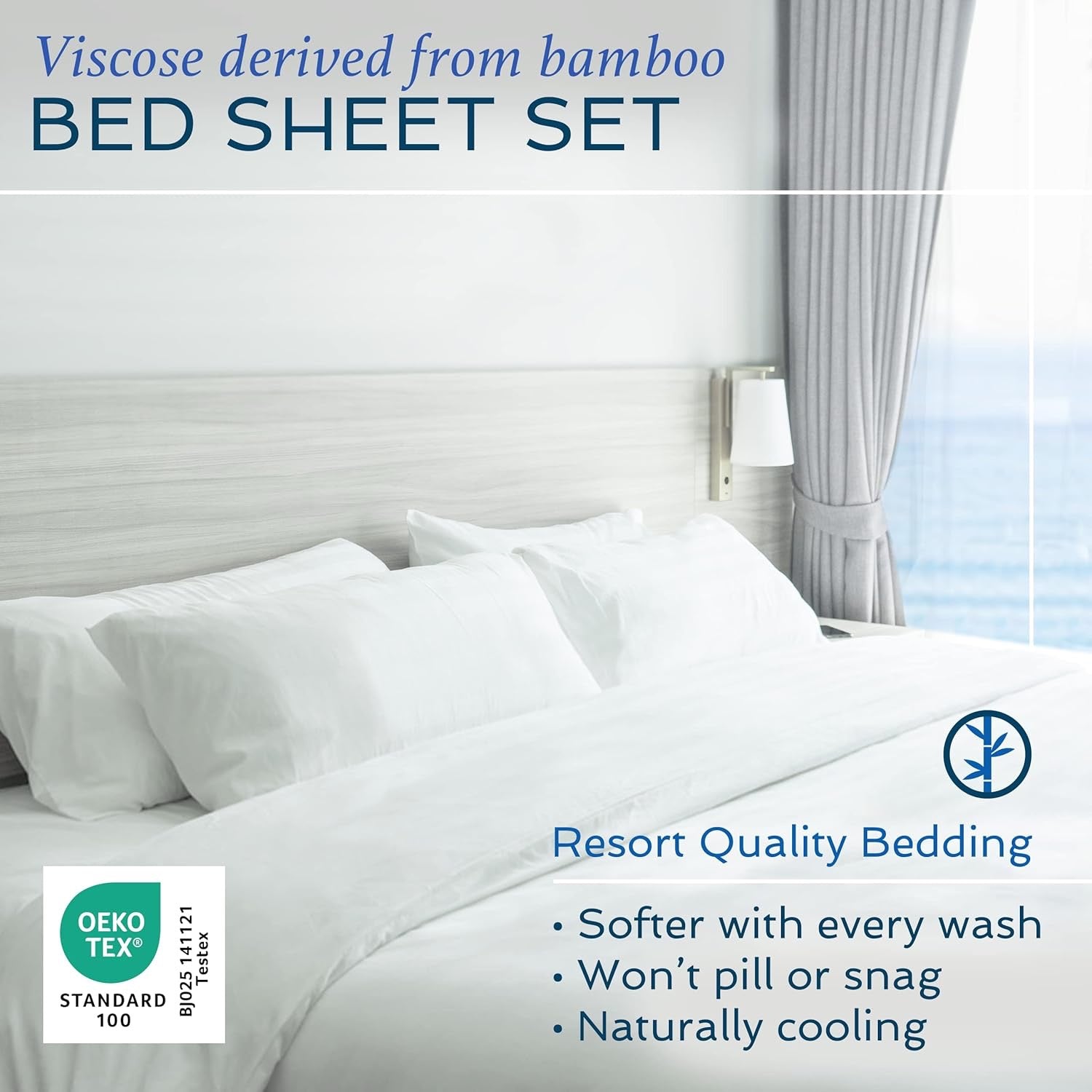 Hotel Sheets Direct Bamboo Viscose Queen Sheet Set | Cooling Breathable 4-Piece Bed Sheets – White