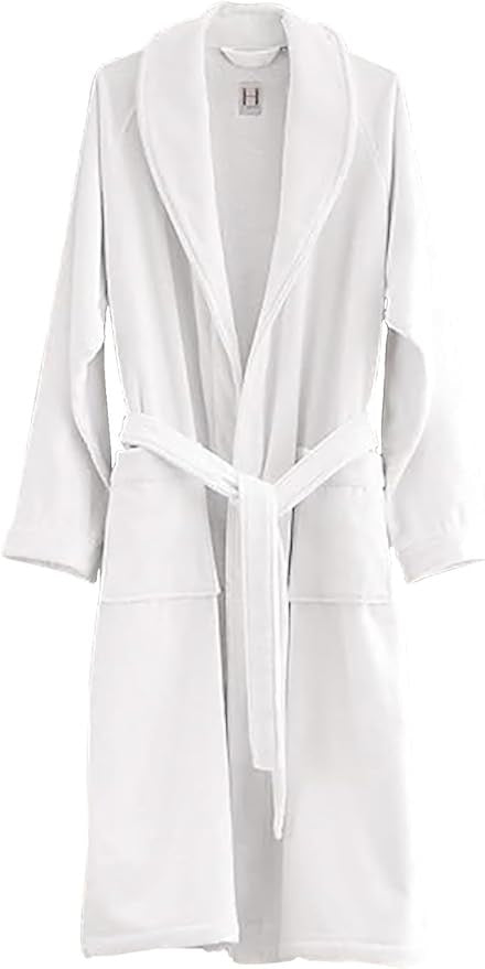 H by Frette Shawl Collar Bathrobe with Piping | Luxury Hotel-Style Cotton Bathrobe