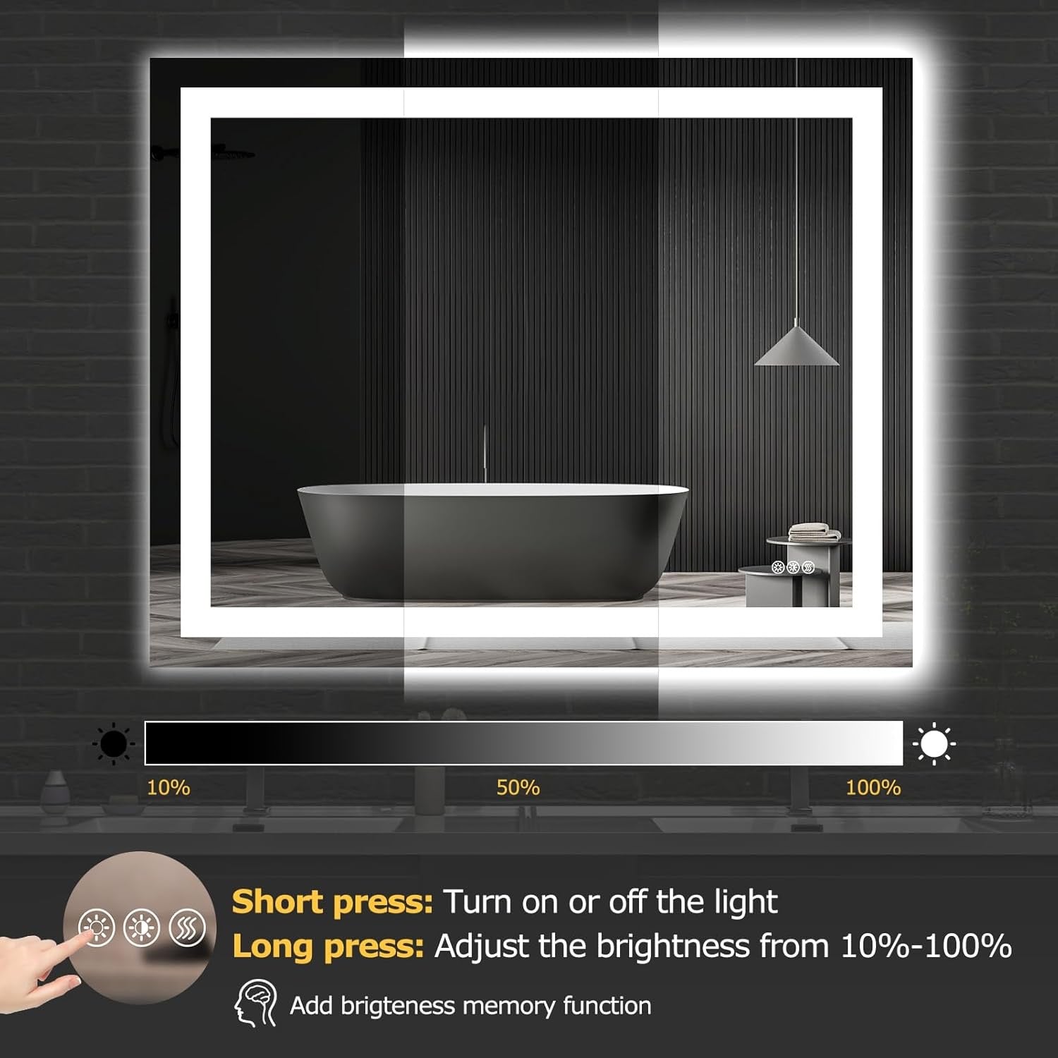 40” x 32” LED Smart Bathroom Mirror | Backlit + Front Lit Anti-Fog Vanity Mirror with Memory Function