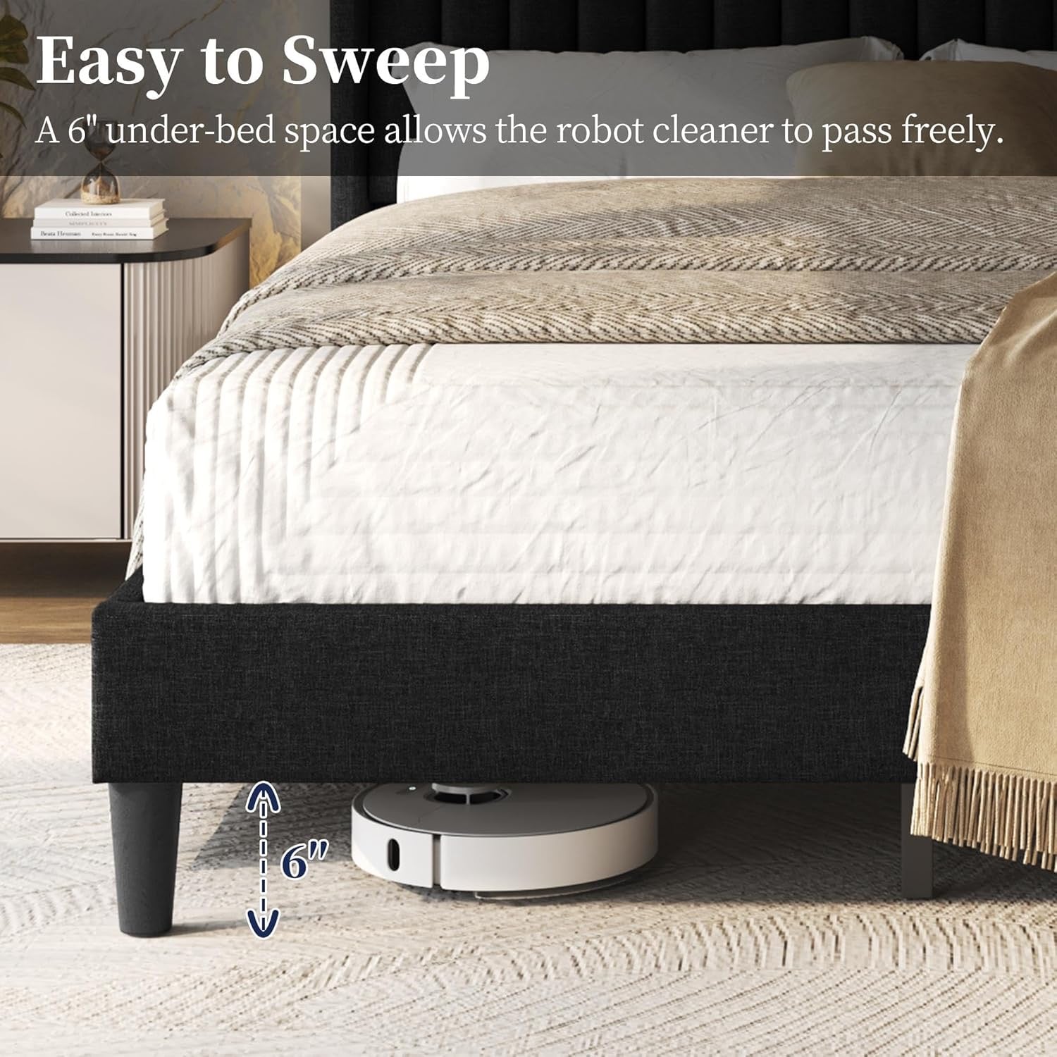 Yaheetech Upholstered Queen Platform Bed | Fabric Headboard with Wingback Design – No Box Spring Needed