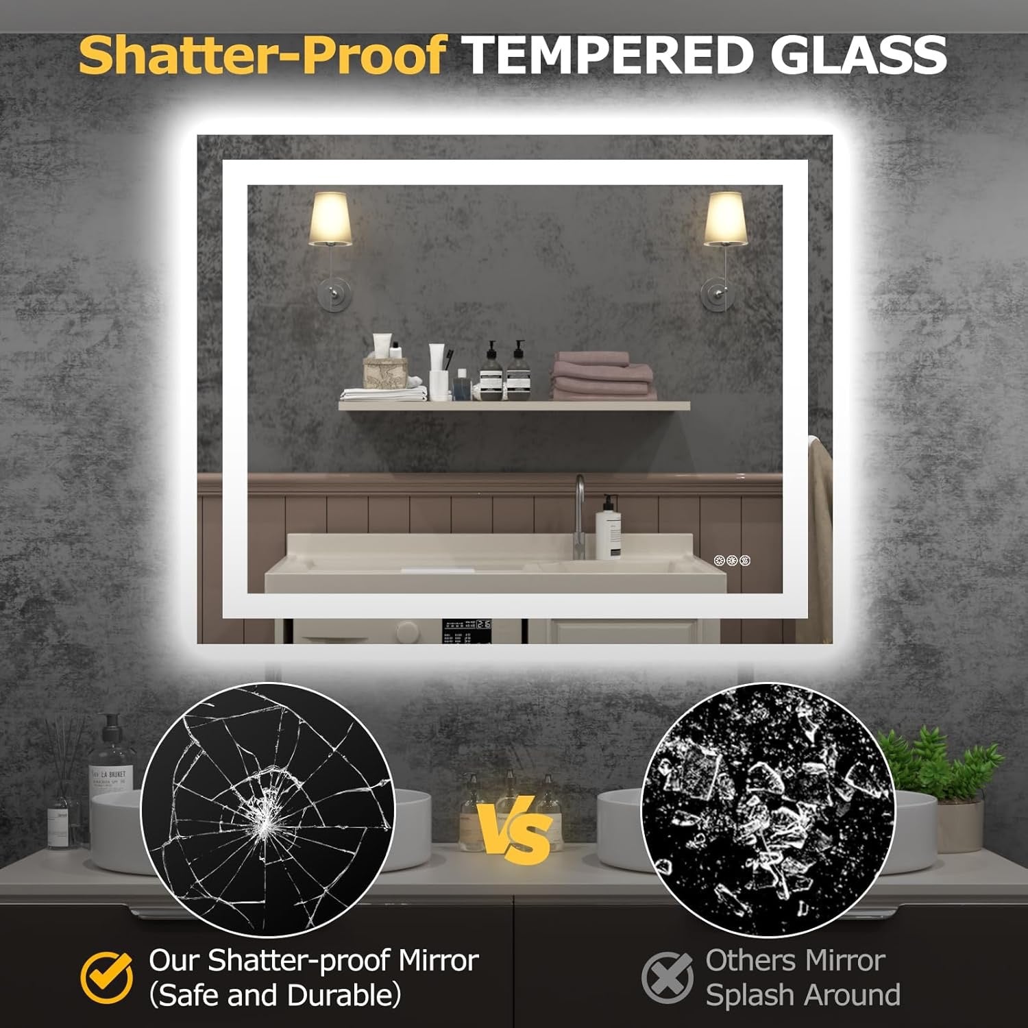 40” x 32” LED Smart Bathroom Mirror | Backlit + Front Lit Anti-Fog Vanity Mirror with Memory Function