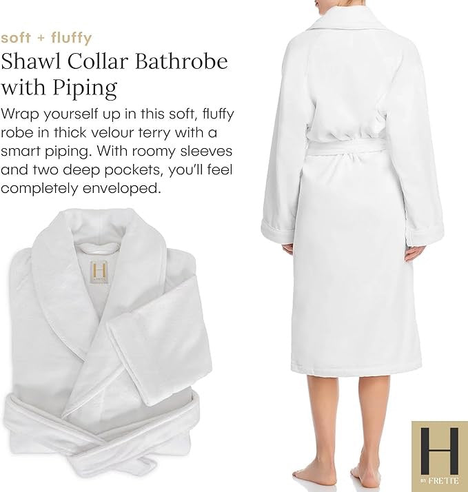 H by Frette Shawl Collar Bathrobe with Piping | Luxury Hotel-Style Cotton Bathrobe
