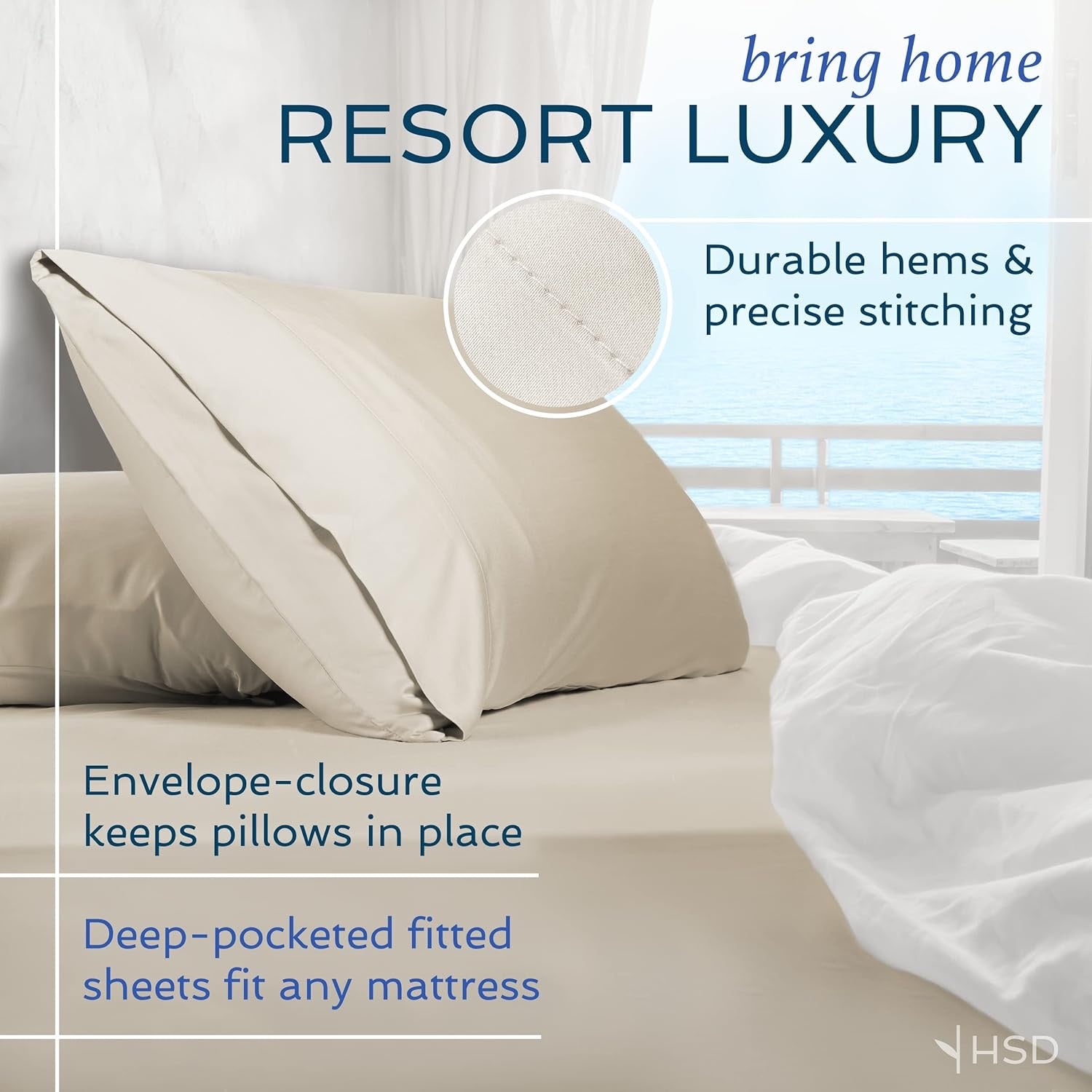 Hotel Sheets Direct Bamboo Viscose Queen Sheet Set | Cooling Breathable 4-Piece Bed Sheets – White