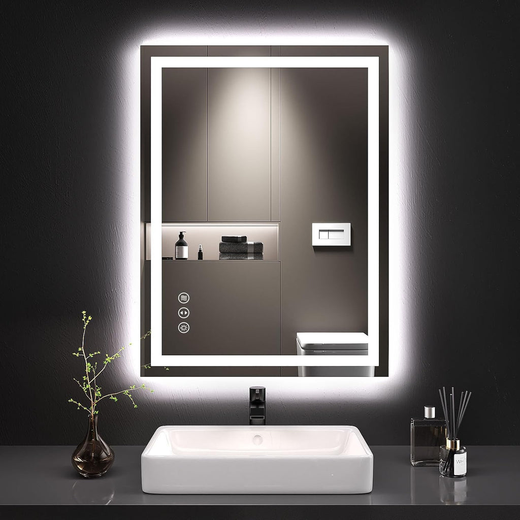 24” x 32” LED Smart Bathroom Mirror | Backlit + Front Lit Anti-Fog Dimmable Vanity Mirror