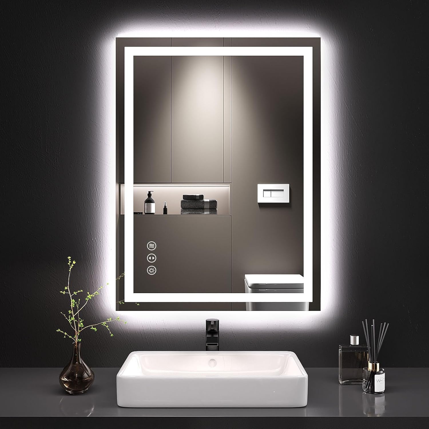 24” x 32” LED Smart Bathroom Mirror | Backlit + Front Lit Anti-Fog Dimmable Vanity Mirror