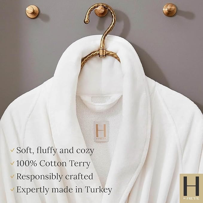 H by Frette Shawl Collar Bathrobe with Piping | Luxury Hotel-Style Cotton Bathrobe