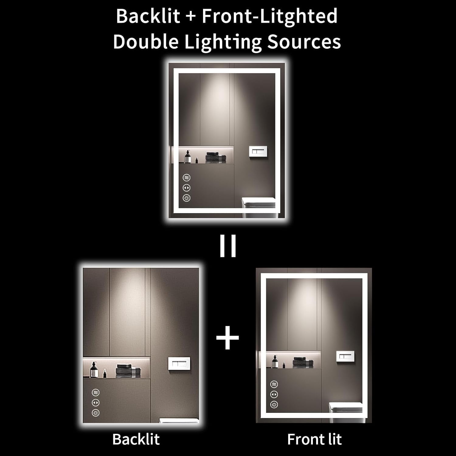 24” x 32” LED Smart Bathroom Mirror | Backlit + Front Lit Anti-Fog Dimmable Vanity Mirror